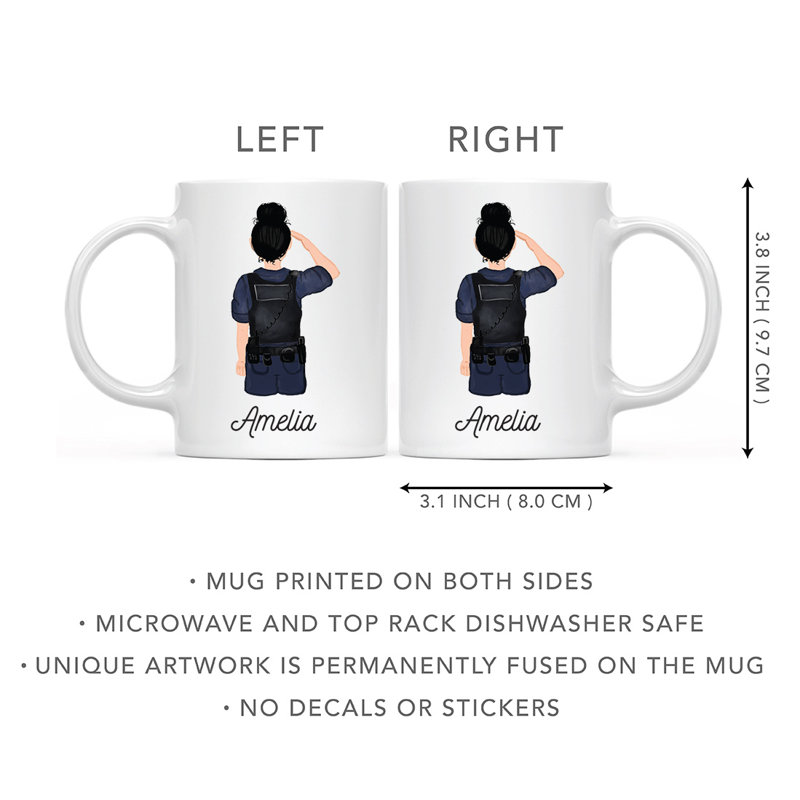 Tasse à café personnalisée, Blanc / noir, femme, agent de police 13, Oui