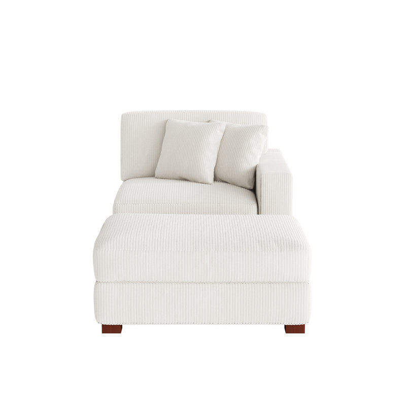 Chaise longue modulaire rembourrée en velours côtelé beige avec accoudoirs et coussins décoratifs, Orienté à droite, Beige