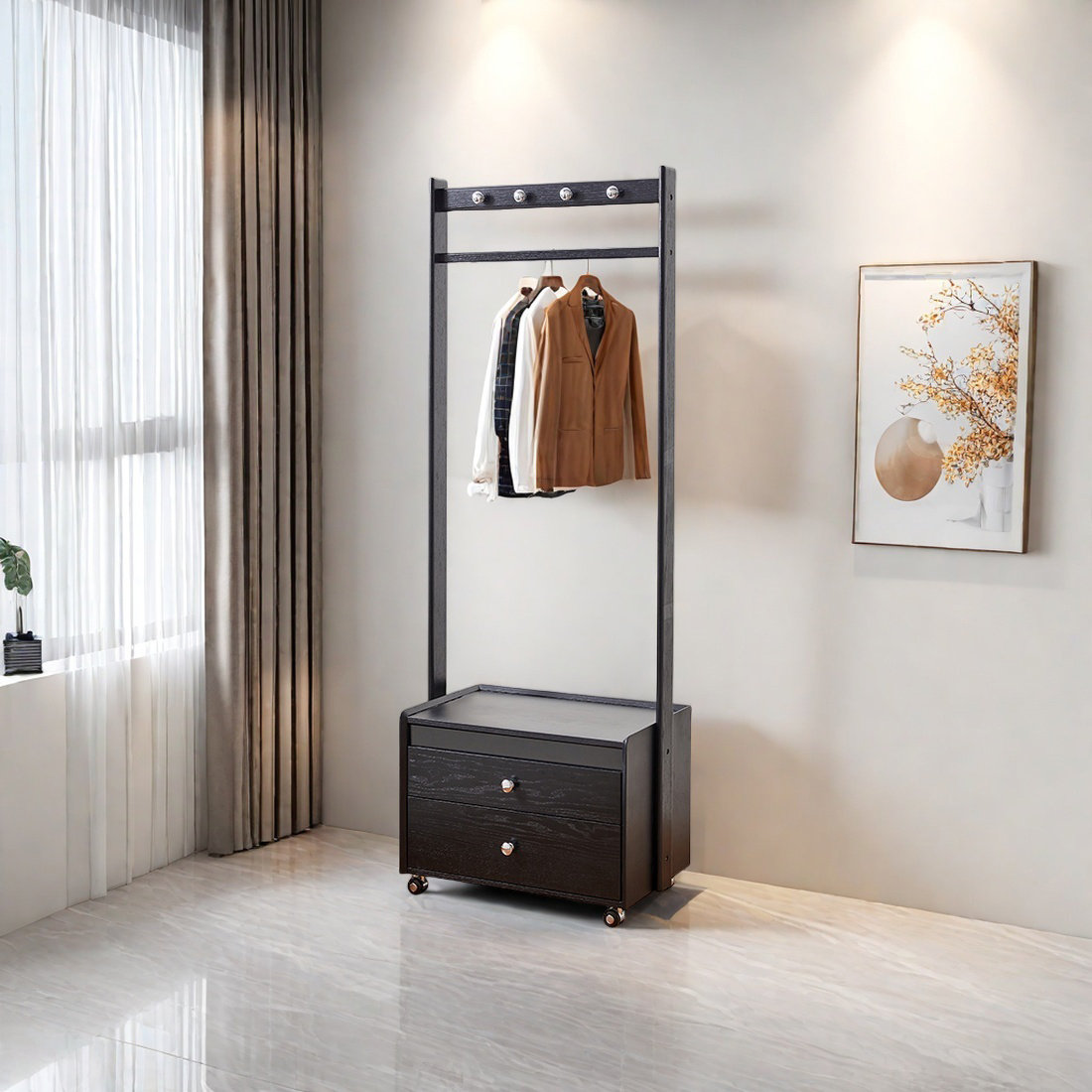 PPEDKS Elegant Oak Coat Rack with Storage Drawers - Wayfair Canada