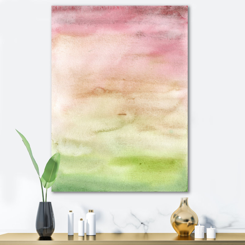 Abstrait coucher de soleil avec rose beige et vert - peinture sur toile tendue, H 40 po x l 30 po x 1,5 po
