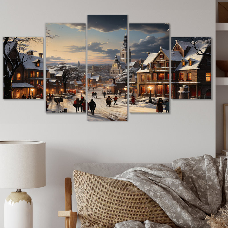 Winter Village Carnival IV - Reproduction d'art sur toile - 5 panneaux