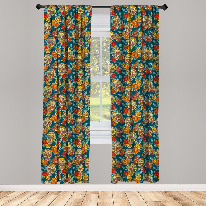 Sugar Skull Semi-Sheer Rod Pocket Curtain Panels, 28" x 84"