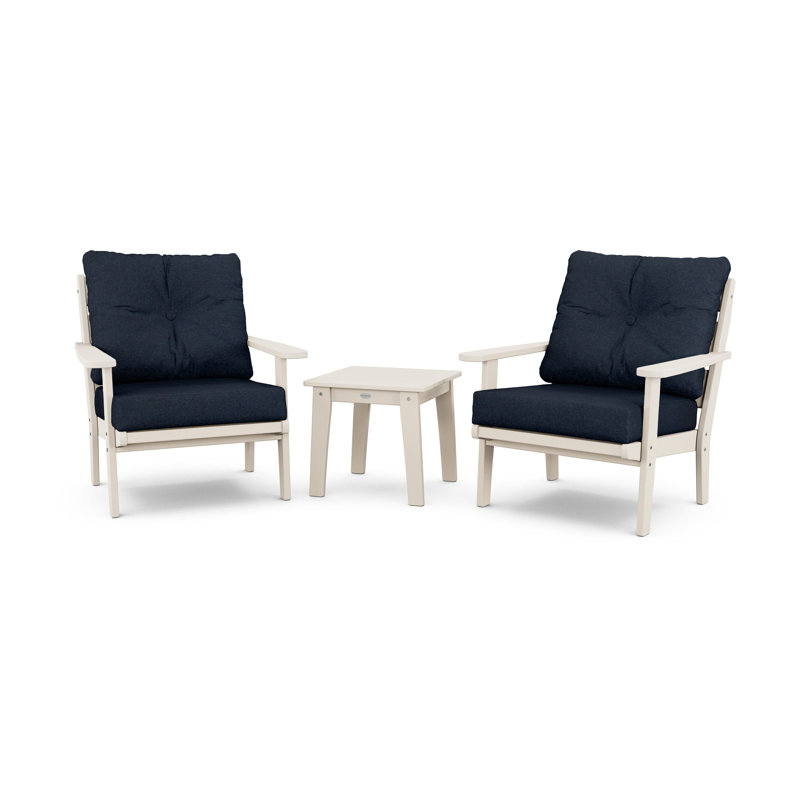Lakeside 3-Piece Deep Seating Chair Set, Sand, Marine Indigo