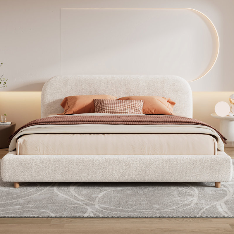 Lit plateforme tapissier Curve Design, Blanc, Très grand lit