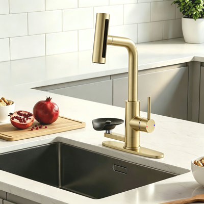 Pull Down Kitchen Faucet With Integrated Glass Rinser And Waterfall Mode
