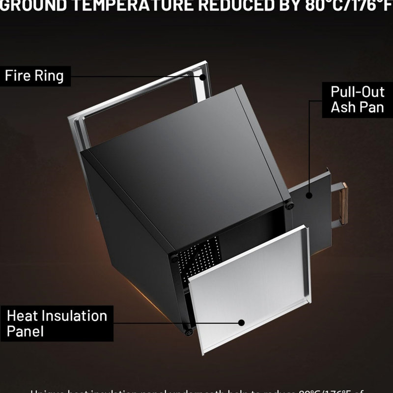 Cyberpit One Pro 25 Inch Smokeless Fire Pit, Wood Burning Fireplaces W/Pull-Out Ash Pan, Portable Outdoor Firepits, Carry Handle For Backyard Patio Camping, Stainless Steel