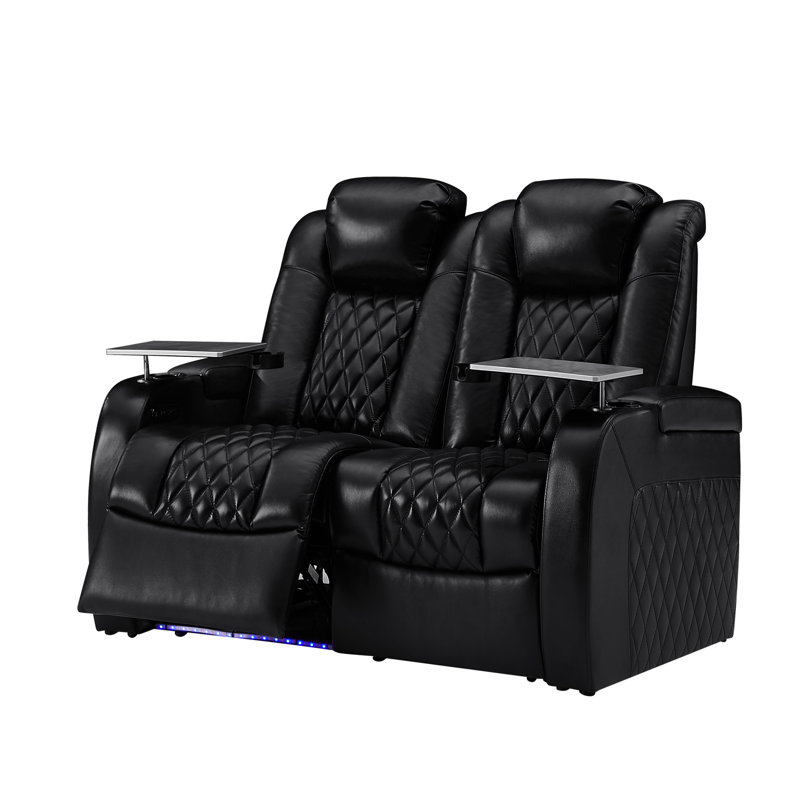 Causeuse inclinable rembourrée 58 po, Cuir véritable noir