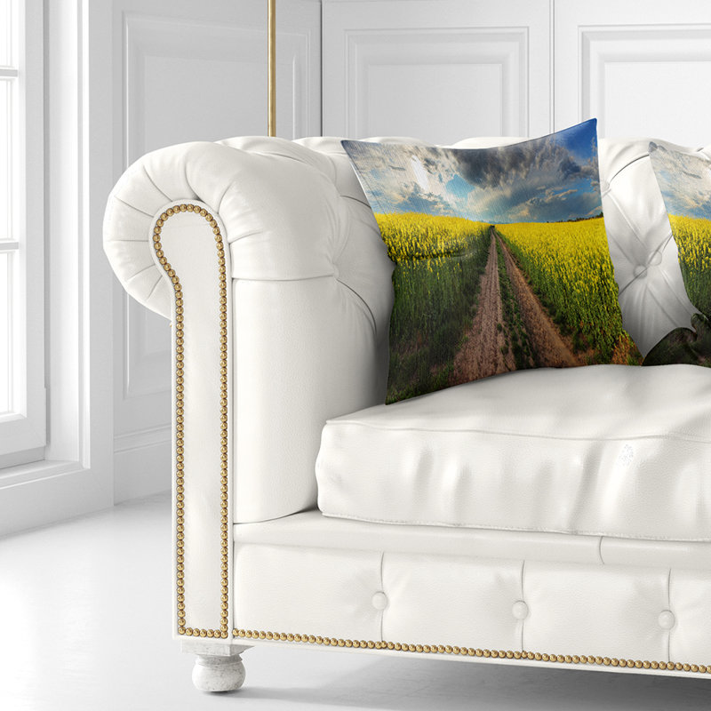 Coucher de soleil sur un canola - paysage imprimé coussin, 16 po x 1 po, Coussin décoratif
