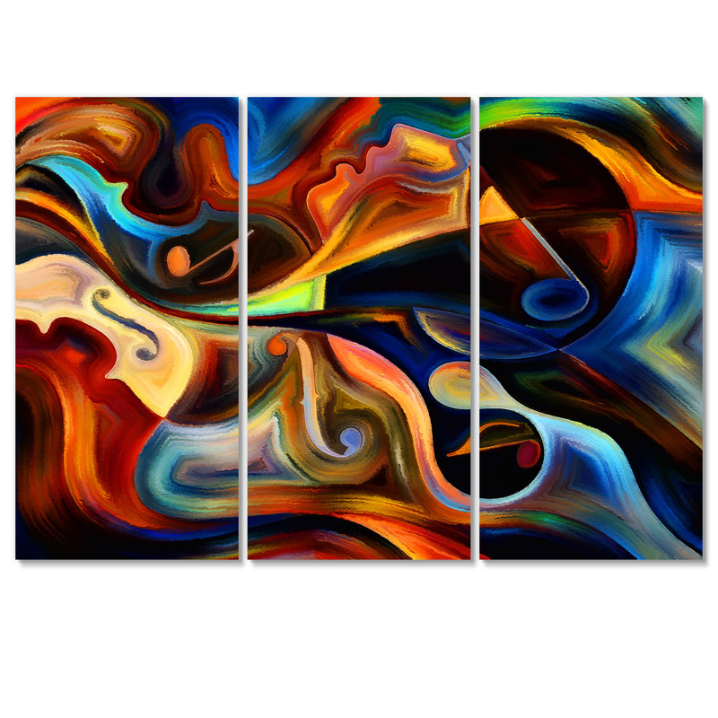 «Blue Orange and Yellow Dynamics On Black», reproduction d'art sur toile moderne - PT40868, H 28 po x l 36 po x P 1 po