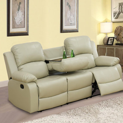 3-seater Beige Recycled Leather Reclining Sofa