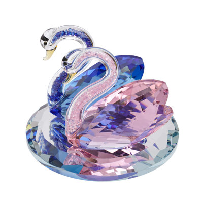 Crystal Swan Glass Figurine Ornament - Romantic Couple Gift for Wedding Anniversary, Valentine’s Day or Christmas - Pink/Blue Accent - Includes White Gift Box - Color: Blue