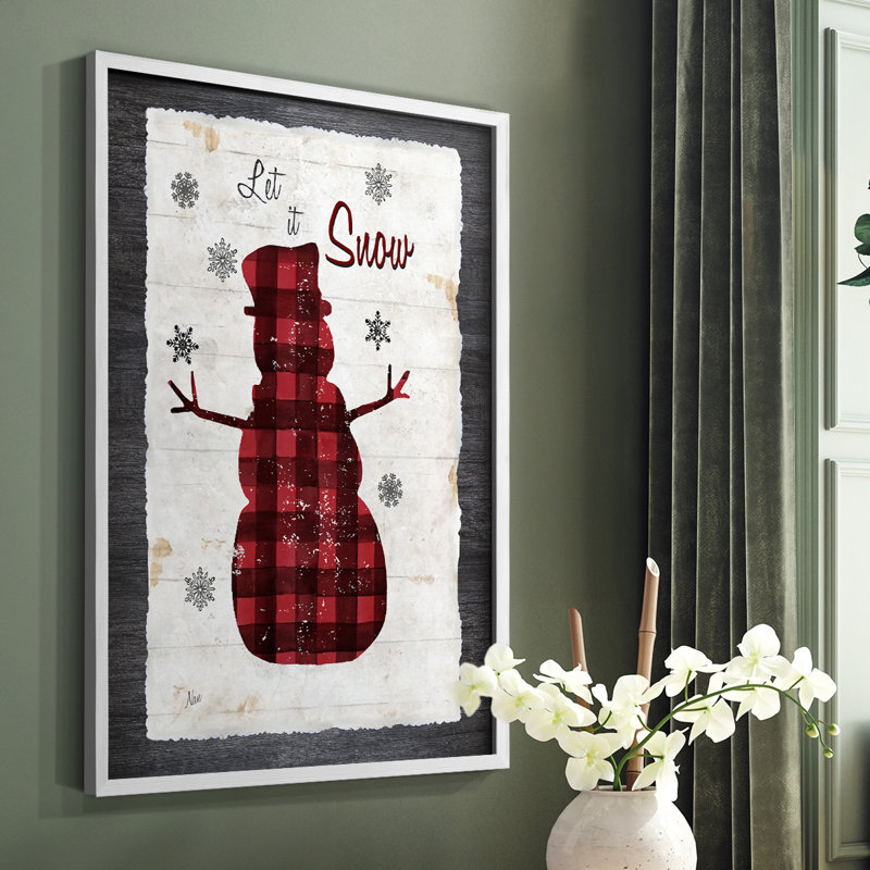 «Chequered Snowman I», reproduction encadrée - bois massif, H 28 po x l 22 po, Blanc