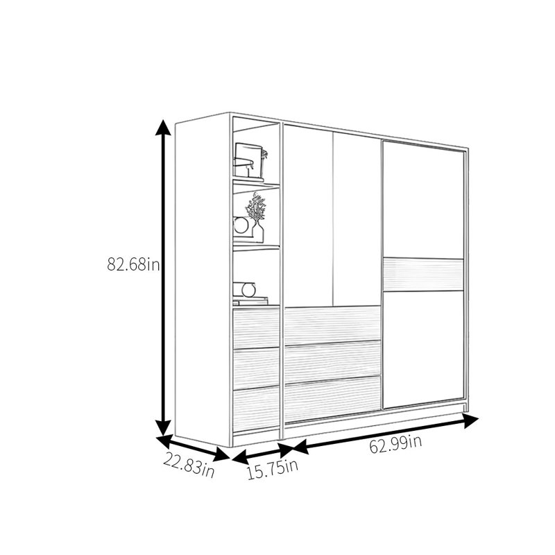 Simple Two Colour Push And Pull Wardrobe, 82.68" H x 78.74" W x 22.83" D