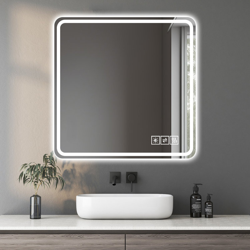 Miroir de salle de bain à DEL avec anti-buée et éclairage à intensité variable 3 couleurs,  36 po x 36 po, Carrée