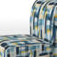 Fauteuil crapaud de style ferme, recouvert de velours, motif rayé bleu artistique