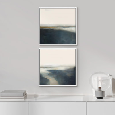 Ensemble de 2 paysages encadrés sur toile marine et gris marine