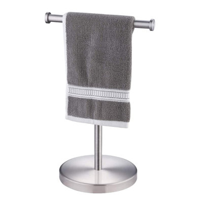 Porte-serviettes autoportant de comptoir, H 17 po x l 10,5 po, porte-serviettes à base lestée pour salle de bain, acier inoxydable