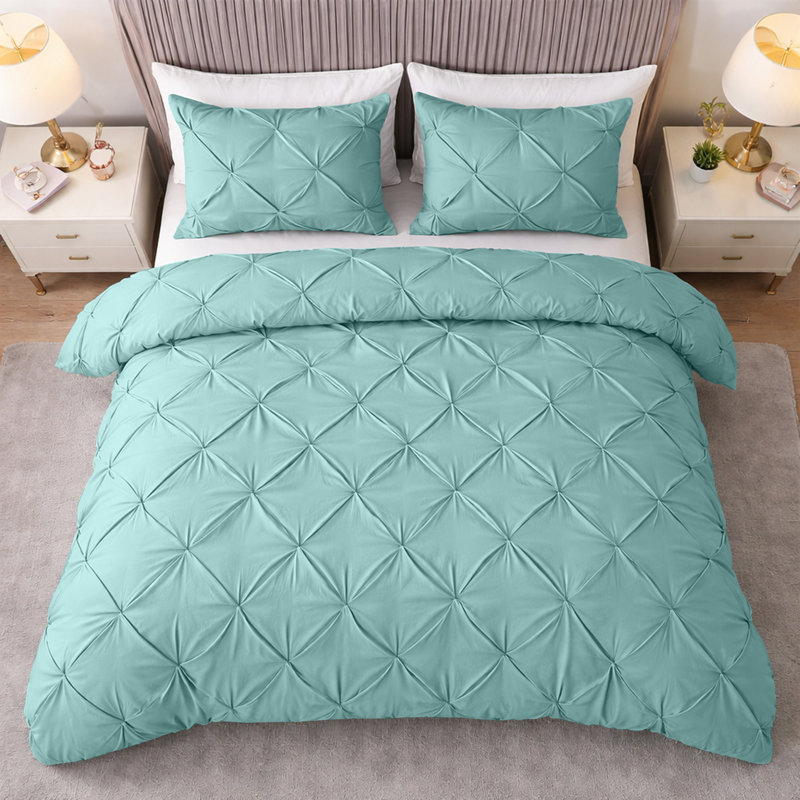 Pintuck Microfiber Duvet Cover Set with Pillowcases – Pleated Textured Bedding, Soft Luxury Quilt Cover, Breathable All-Season Comforter Cover, Modern Hotel Style Bed Set