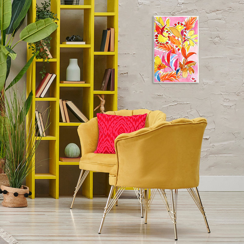 "Orange Botanicals on Pink", art mural par Victoria Barnes, H 19 po x l 13 po