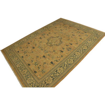 Tapis jaune / brun en laine noué à la main 8 pi 11 po x 11 pi 9 po de style oriental Dorn