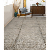 Neo Villa Hand-Knotted Wool/Cotton Geometric Area Rug in Gray/Beige