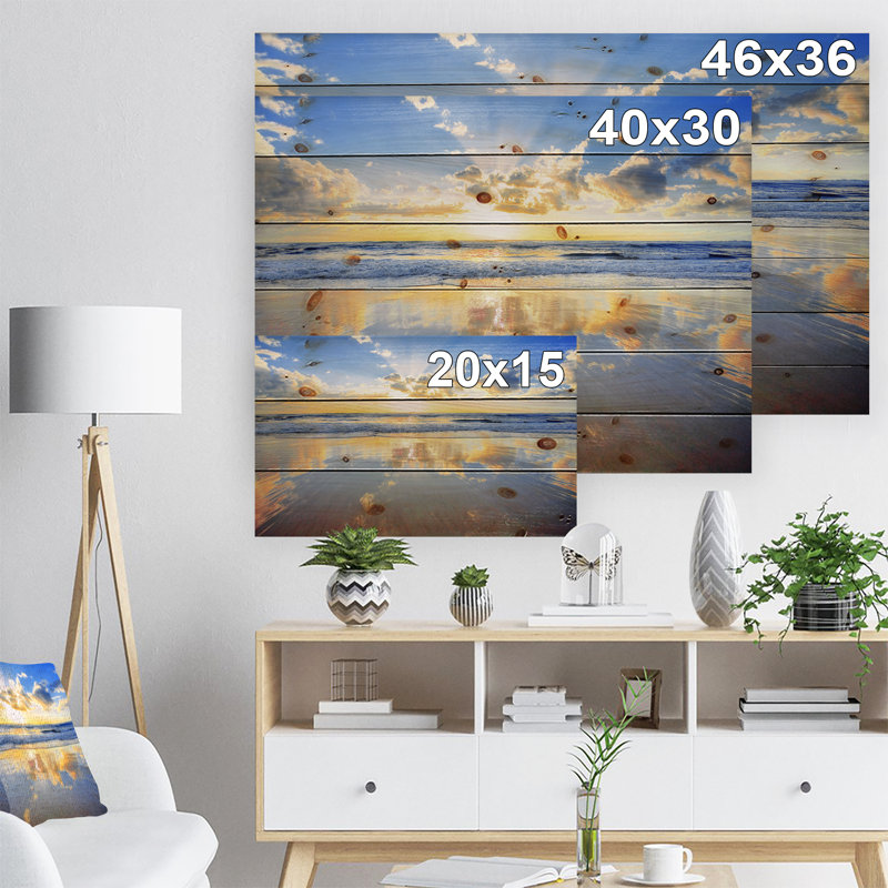 «Risa Blue Sky and Clouds Mirrored in Sea», photographie, H 30 po x l 40 po x P 1,5 po, Bois