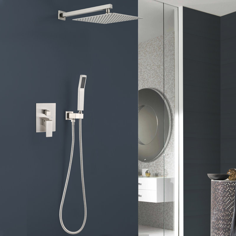 1 jet de 9,8 po Double pomme de douche murale fixe et portable avec 1,8 gal / min en nickel brossé