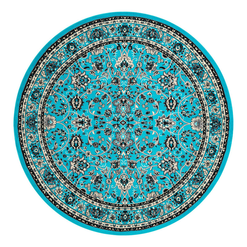 Tapis bourgogne Bhatari, Turquoise, Rond 7 pi 10 po