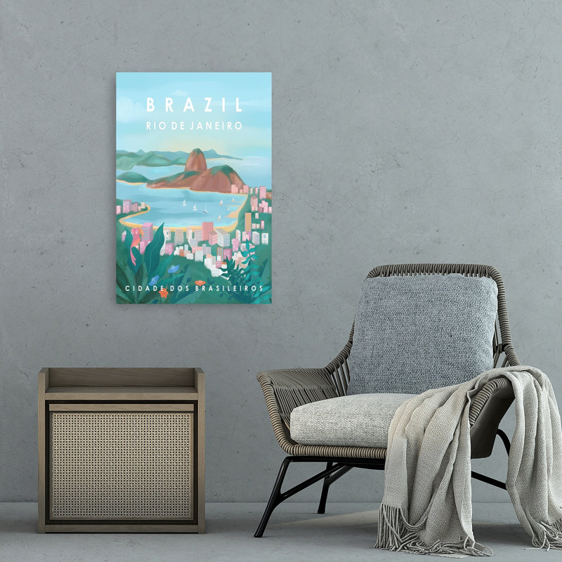 Affiche murale représentant une ville balnéaire brésilienne colorée, sereine et vibrante, H 36 po x l 24 po