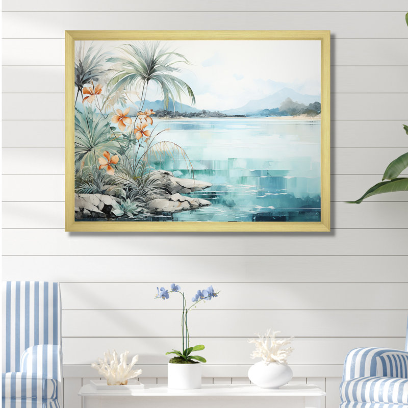 Erlich - Décoration murale plage et océan, Cadre doré simple, H 12 po x l 20 po x P 1 po