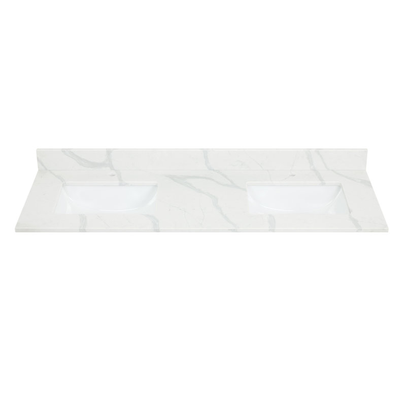 Arbios 60"  Quartz Double Vanity Top with Sink Faucet Holes, Single
