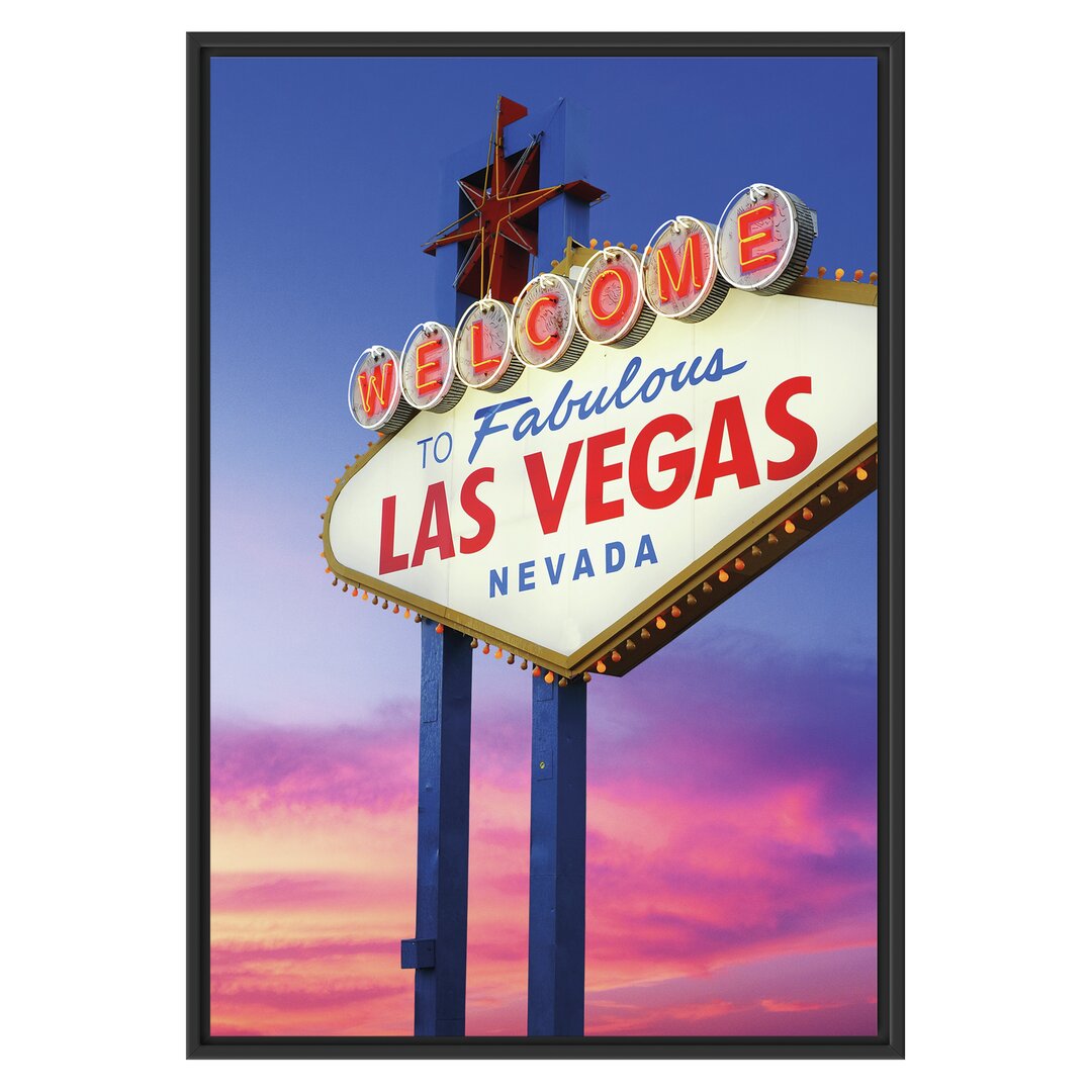 Gerahmtes Wandbild Las Vegas Schild in der Dämmerung