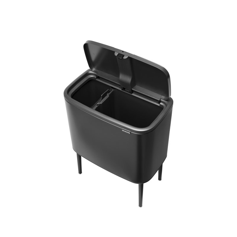 Brabantia Bo Touch Top Dual Compartment Recycling Trash Can, 3 + 6 Gallon (9 Gallon Capacity), Confident Gray