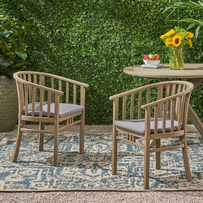 Chaises de salle à manger d'extérieur en bois avec coussins, ensemble de 2
