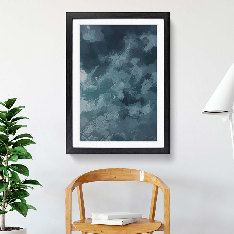Teal Skies in Abstract - Framed Print, 48cm H x 36cm W x 2cm D, Black Framed