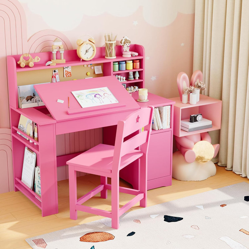 Cabinet de rangement et bureau en bois, Rose
