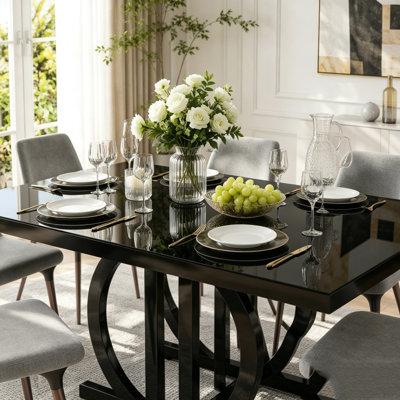63" Modern Black Dining Table with Minimalist Design