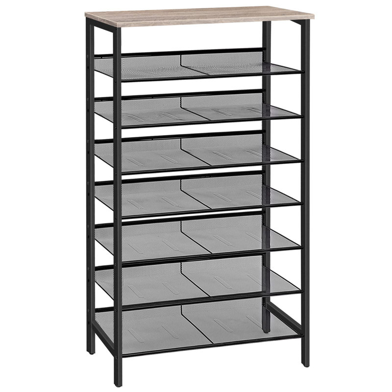 Shoe Rack 8 Tier Rustic Brown Industrial Hallway Furniture, 137'' H x 75'' W x 30'' D, Greige/Black