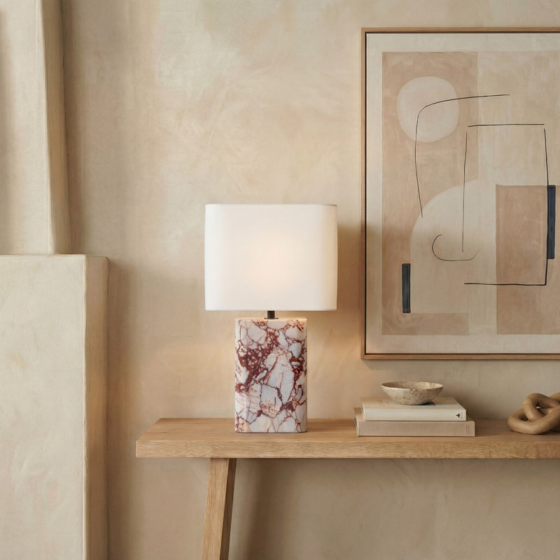 Lisabryna Travertine Table Lamp, White/Red