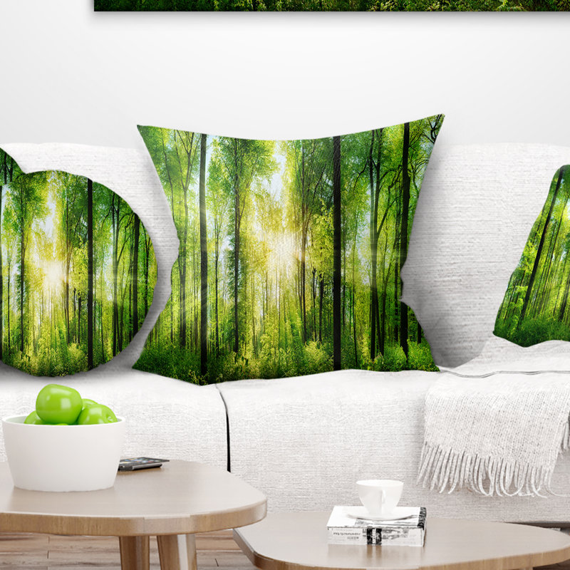 Coussin à imprimé forêt avec rayons de soleil, 18" x 18", Coussin décoratif