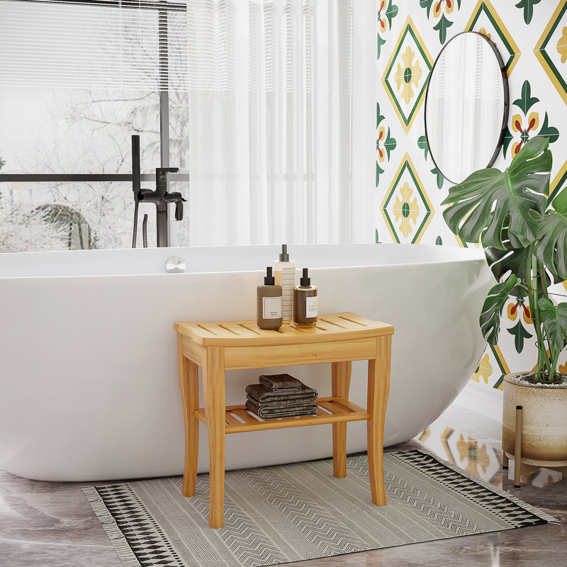 Long tabouret de spa avec compartiment de rangement - rehausse l'expérience du siège de douche et garde les accessoires de salle de bain à portée de main