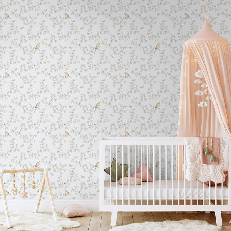Bambino Collection Birdy and Leaf Trail Wallpaper Roll, Grey