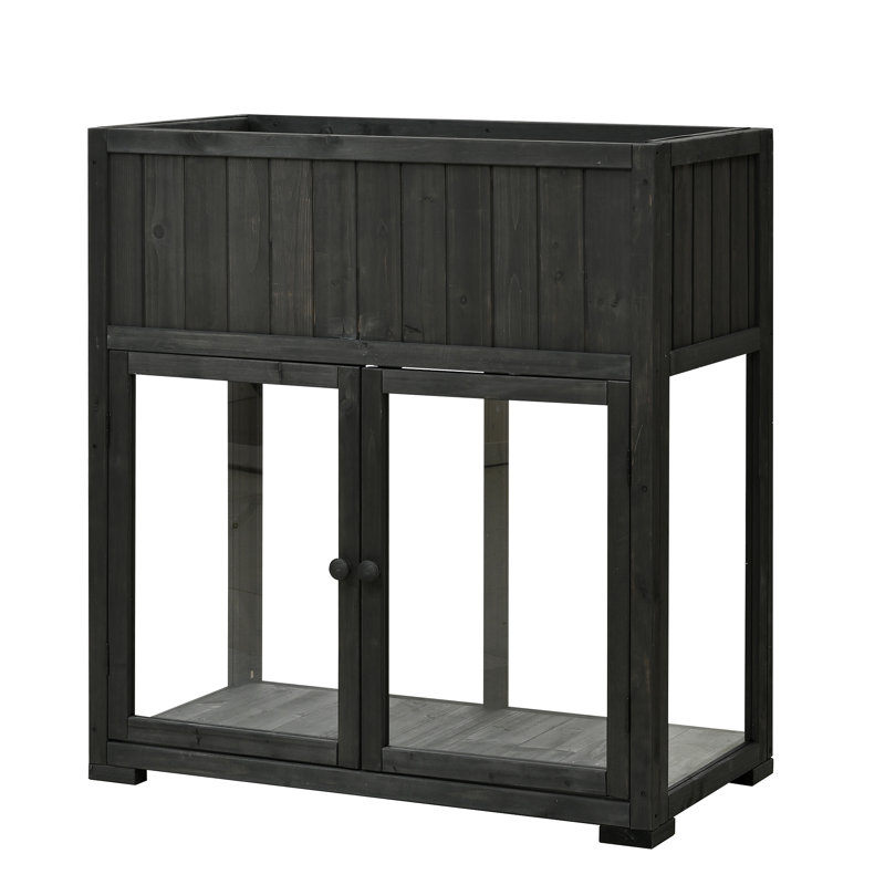 Patio 35.4''X17.7''X37.4'' Mini Wood Cold Frame, Compact 2 Doors Garden Greenhouse With Wheels, Raised Bed With Liner For Indoor Outdoor Use