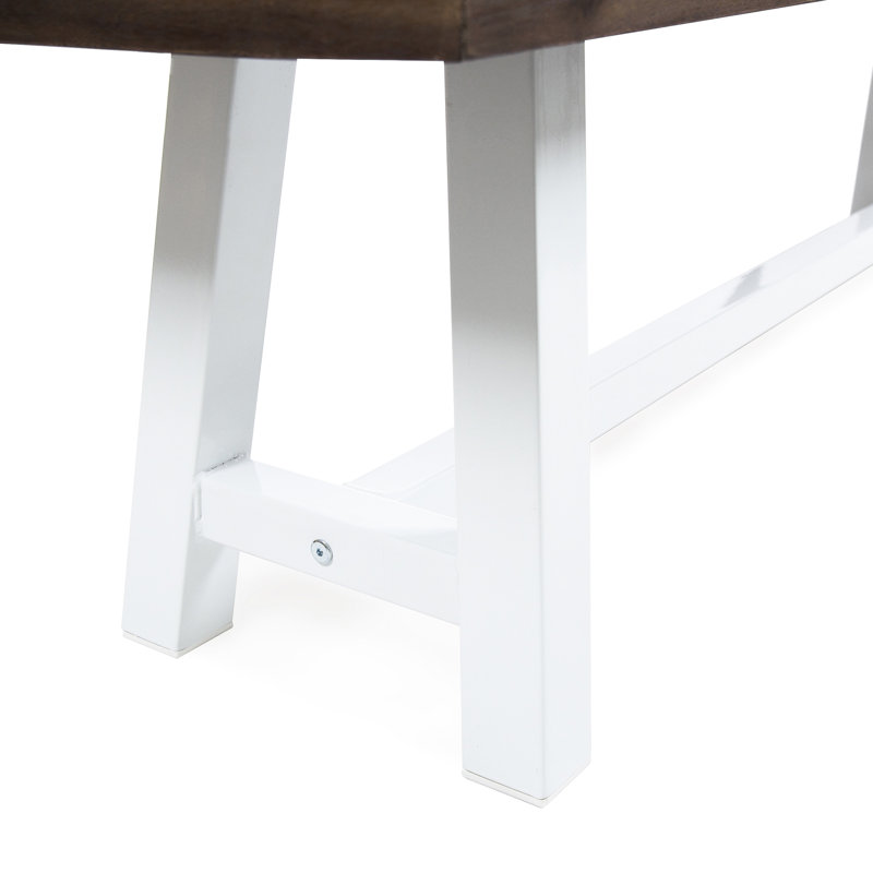 Banc en bois avec sablage brun foncé et structure en métal rustique blanc, hauteur de 17,5 po pour banc de finition pour l'extérieur