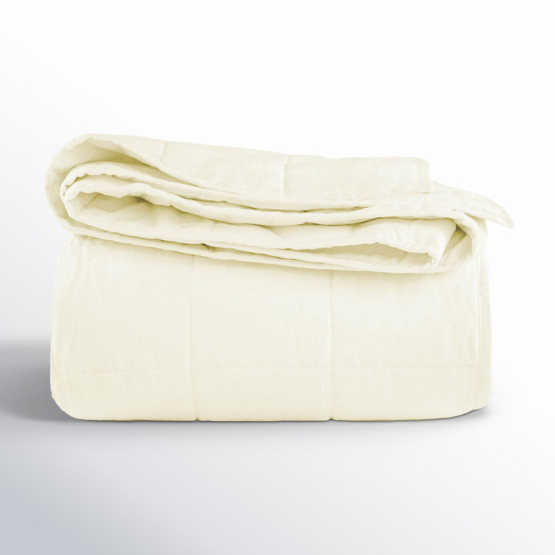 French Linen Box Stitch Quilt, Cream, King Quilt