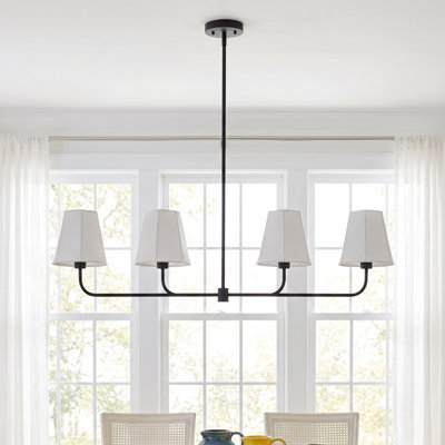Lustre linéaire moderne à 4 lumières avec abat-jour en tissu blanc