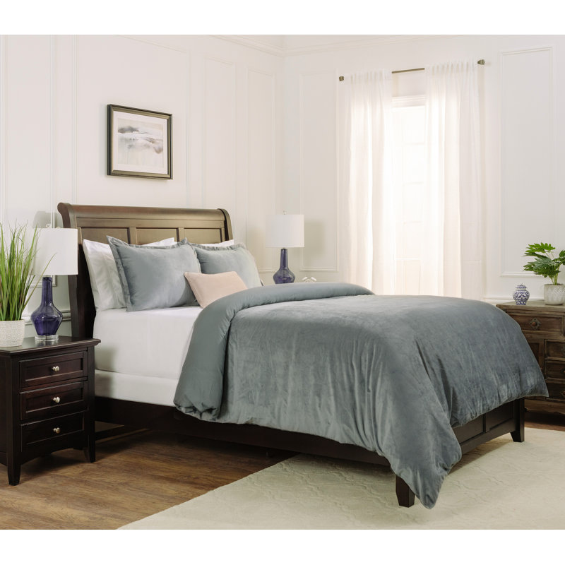 Ensemble de housse de couette réversible en velours Chanasya, Housse de couette très grand + 2 taies décorativ, Bleu-gris