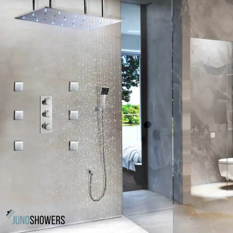 Contemporary Stainless Steel Shower System with Slim Rain Head and Dual Spray Options