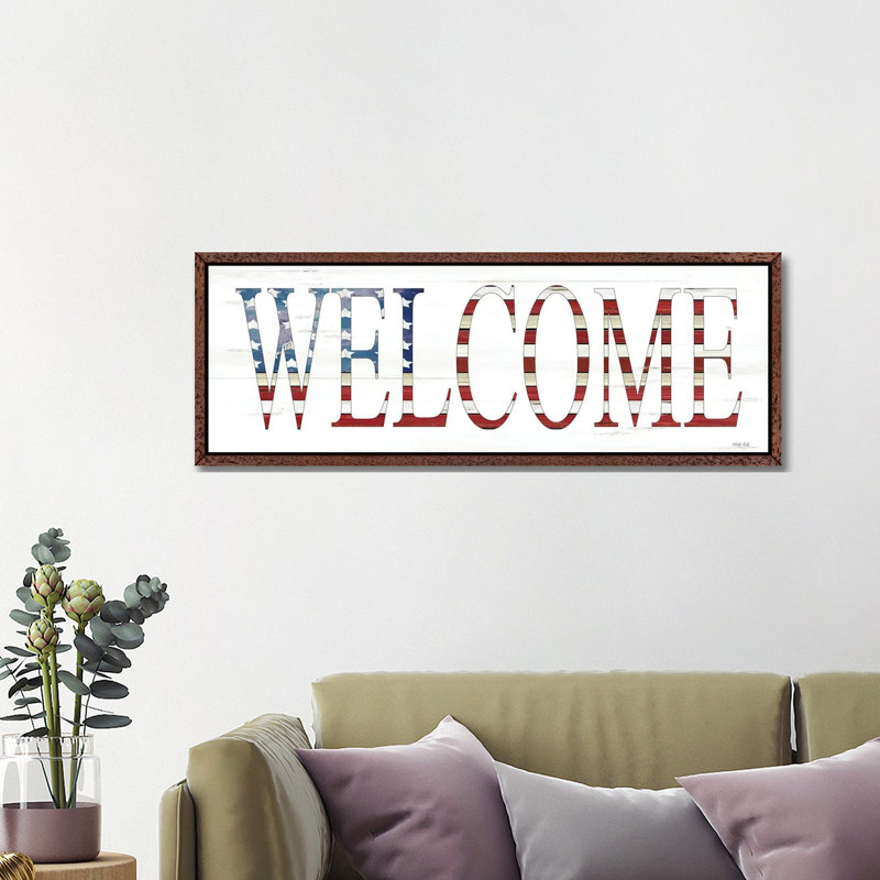 Patriotic Welcome by Cindy Jacobs - Panoramic Print on Canvas, 121.92 cm H x 40.64 cm W, Brown Floater Frame