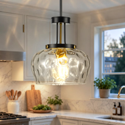 Alejo 9.44'' 1-Light Bowl-Shaped Water Ripple Glass Pendant Light for Kitchen Island